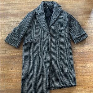 Women's Black and White Herringbone Coat